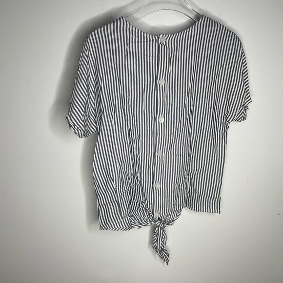 Madewell‎ Button-Back Tie Tee in Classon Stripe Blouse Top Xs Xsmall Gray White - Picture 6 of 6